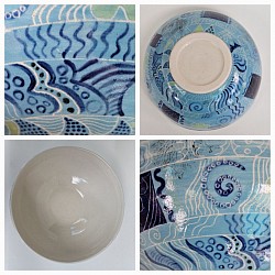 Turquoise slip sgrafitto bowl collage