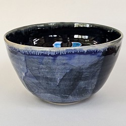 Handmade mixed blue and shino ceramic bowl