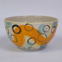 Multicoloured Bowl with wavy orange stripe and black circles